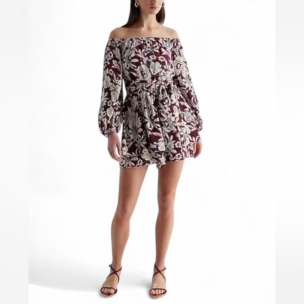 Floral Off The Shoulder Tie Waist Ruffle Romper